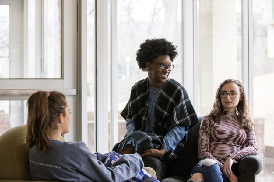 Female students talking in a group