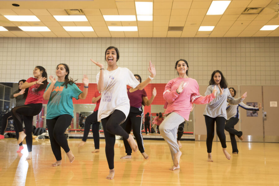 Female students in a workout class